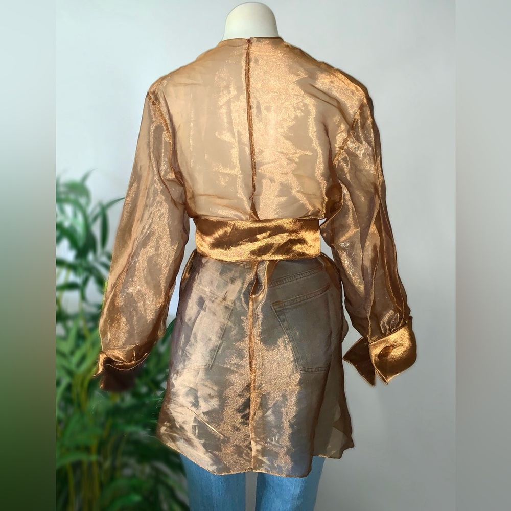 Vintage Metallic Bronze Wrap Blouse - Picture 6 of 16